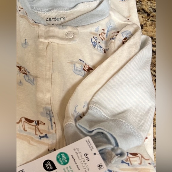 6m Carter’s zipper infant pajamas dog & stripes print duo pair NEW TAG ON - Picture 1 of 9